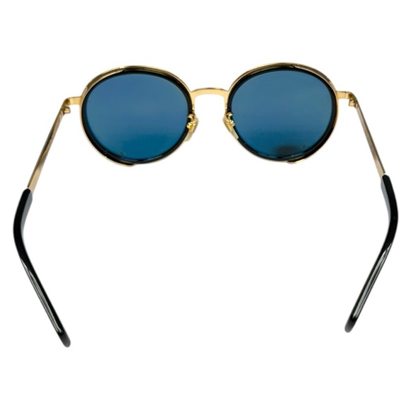 Vintage MCM Round Sunglasses MCM115SK Gold Black Frame 55mm Blue Mirror Interior - Picture 4 of 14